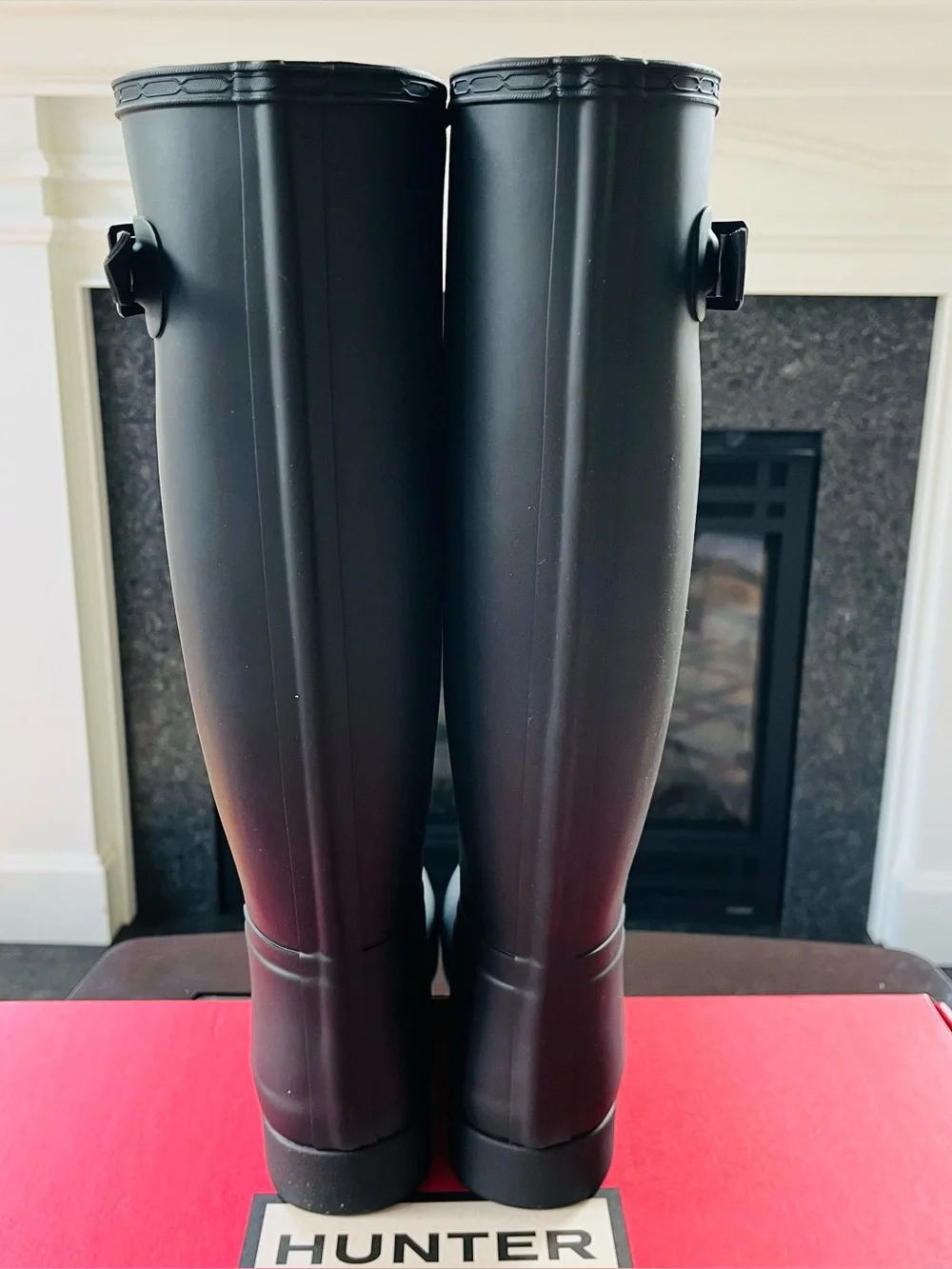 NWB Hunter Refined Tall Rain Boots Black Matte Womens WFT2200RMA
